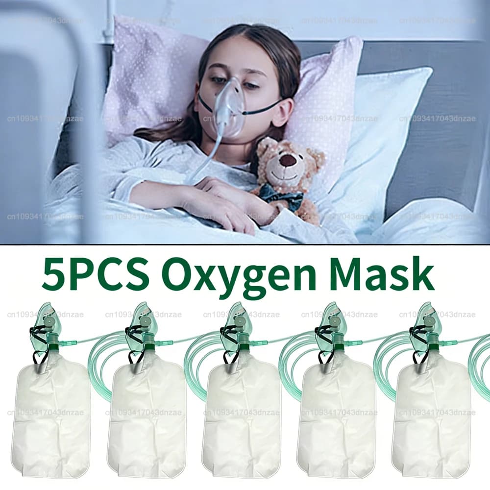 Non-reusable oxygen mask for adults, 5 pieces (oxygen mask with storage bag) Storage bag for face mask for high concentration oxygen