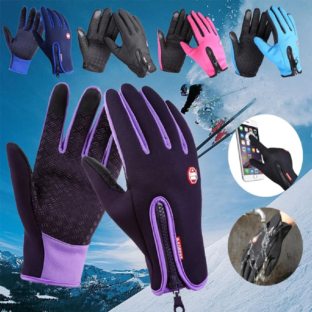 Guanti da ciclismo invernali con supporto per il polso Guanti da bicicletta touch screen Sport all'aria aperta Guanti da bici antivento antiscivolo con dita intere