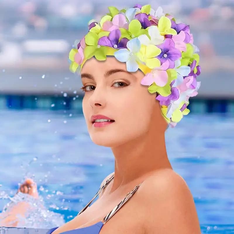3D Floral Women's Elastic Petal Swimwear Summer Fashionable Women's Swim Hat for Beach Vacation in Pool