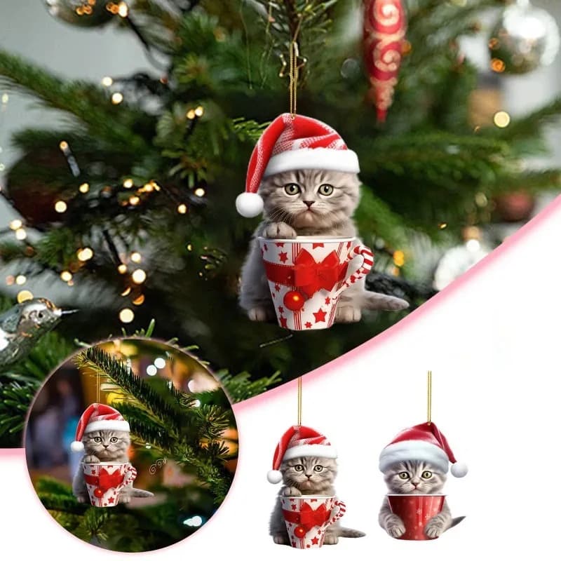 Ciondoli per albero di Natale con gatto acrilico 2D, simpatici ornamenti pendenti per cartoni animati per decorazioni per feste in casa, regalo di Capodanno 2026