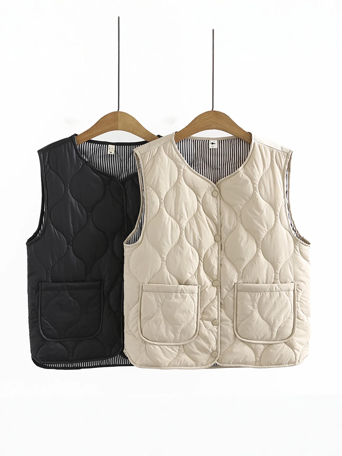 plus Size Women's Lightweight Cotton Vest Warmth Pocket Design Mommy Style Clothing Quilted Backless Tank Top YN9055
