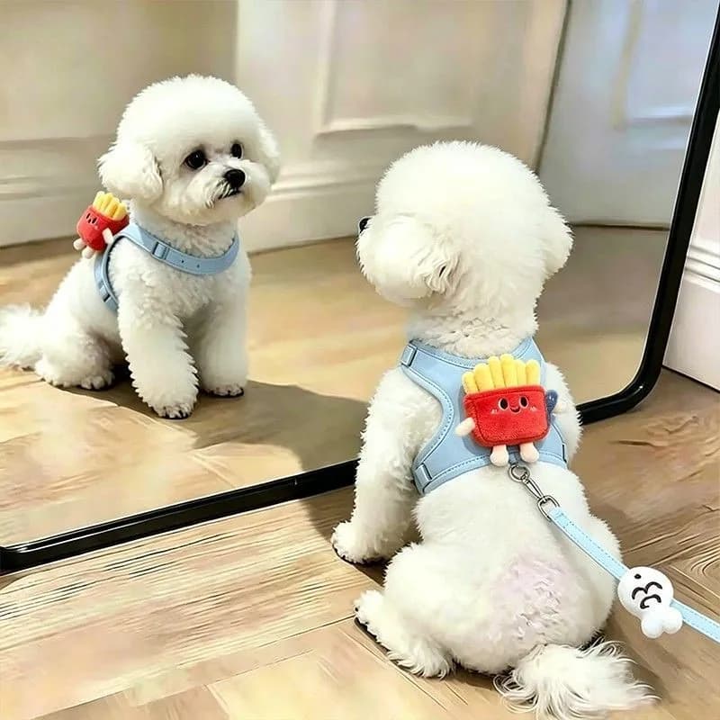 Pet Collars Hamburger Shape Dog Leash Small Dog Cute Chest Back Plush Cartoon Vest Type Dog Walking Leash Puppy Chain Harnesses