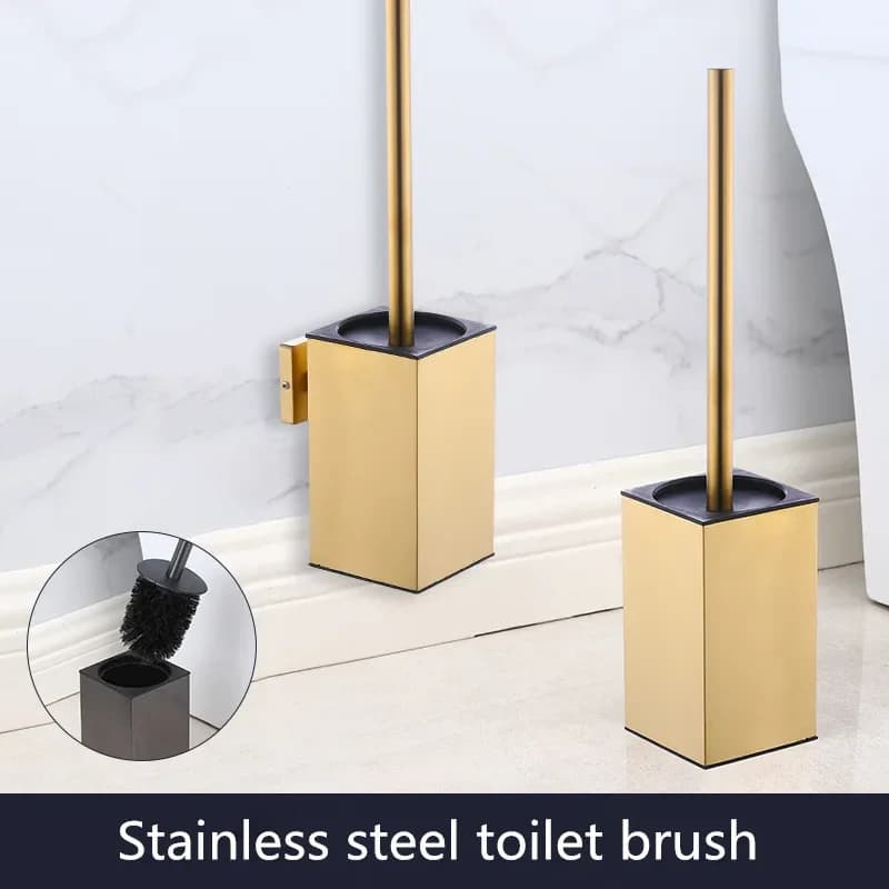 Porta scopino per WC Spazzola per pulizia bagno a parete Spazzole per WC per la pulizia dello spazio di archiviazione Acciaio inossidabile Nero Oro