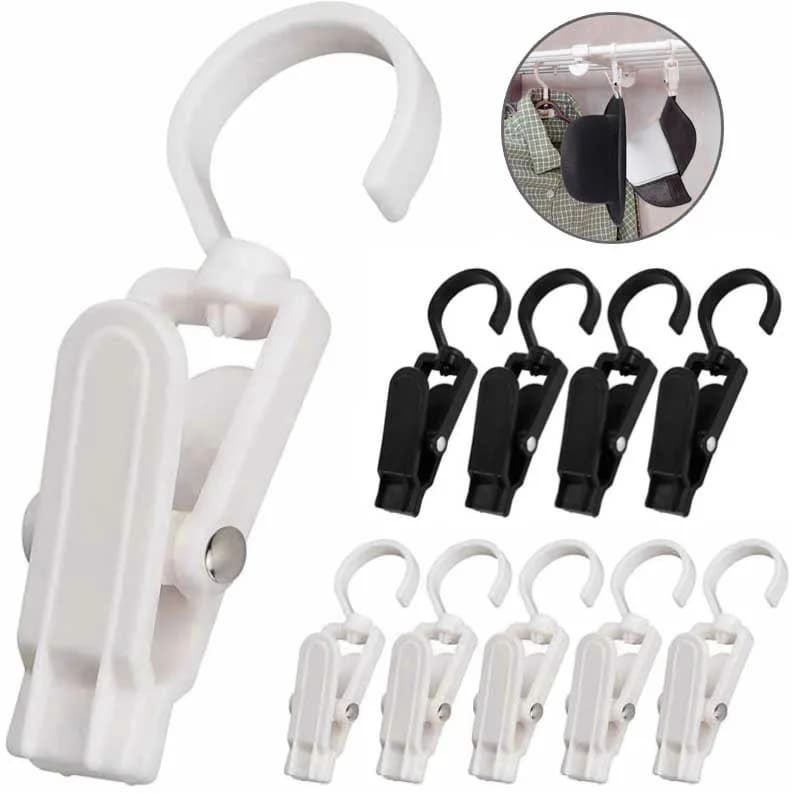 Ganci girevoli super resistenti da 10 pezzi con clip - Gancio salvaspazio per lavanderia, calzini, asciugamani, reggiseni (casa/viaggio/ufficio)