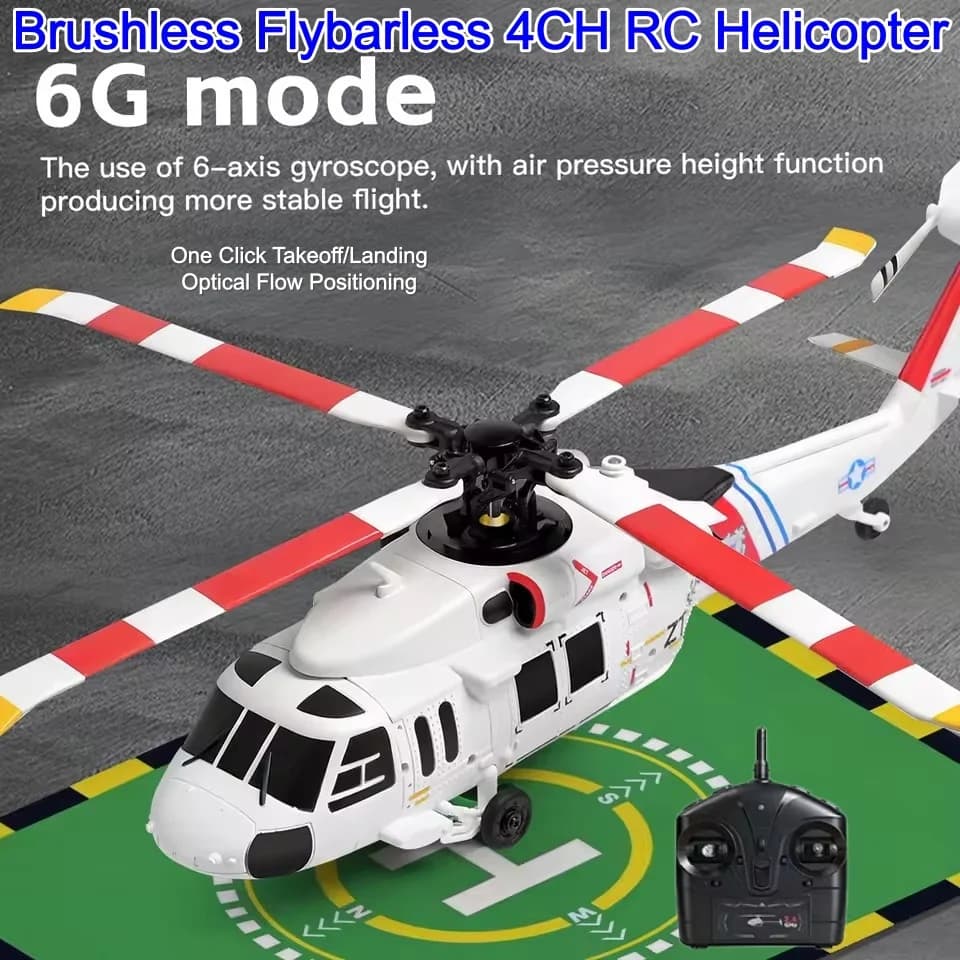 6G 6-Axis Gyroscope Brushless RC Helicopter 2.4G 4CH Altitude Hold Optical Flow Flybarless Remote Control Helicopter Airplane