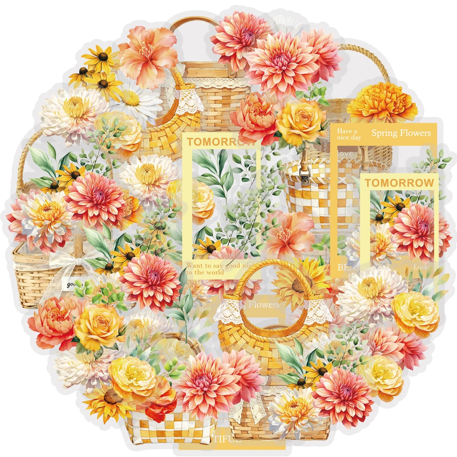 Etori Life Zhenjianzhitang 20 pezzi di adesivi Zhenjianzhitang con motivi delicati in tonalità calde, ad acquerello, con cesti di viti e fiori, decorazioni per piante fresche, materiali decorativi per laptop, adesivi per telefoni, valigie, forniture per scrapbooking, accessori per decorazioni d'ufficio, decorazioni per la stanza, opere d'arte fai da te, sacchetti regalo, creazione di biglietti, adesivi per bambini, regali di compleanno, adesivi resistenti all'acqua