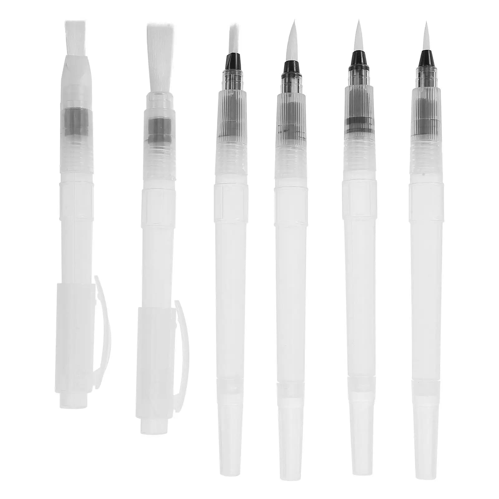 6Pcs Refillable Brush Pens Set Nylon Bristle Watercolor Calligraphy Lettering Drawing Portable Practice Kit for Beginners