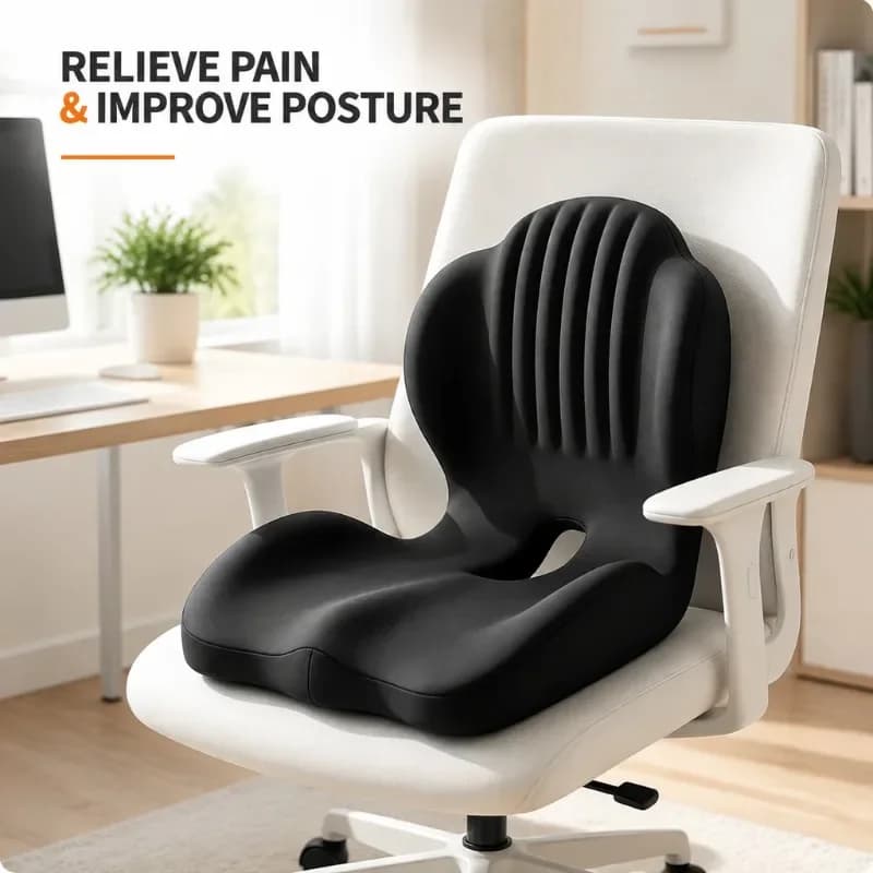 2‑in‑1 Ergonomic Memory Foam Coccyx Seat Cushion Sciatica Pain Relief Posture Corrector Pad for Home Office Car Wheelchair Amagi