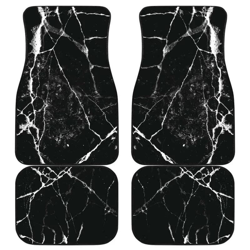Tappetini per auto anteriori e posteriori con stampa in marmo naturale bianco nero Tappeto pesante anteriore e posteriore Set completo Confezione da 4 pezzi