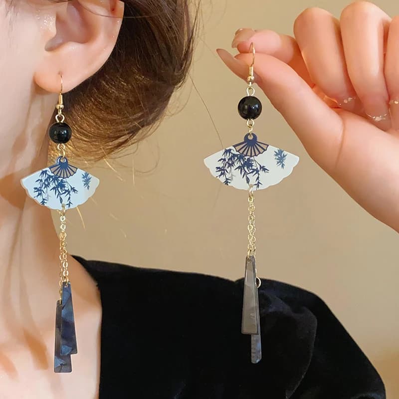 Neo-chinese Style Bamboo Joint Flower Earrings Imitation Pearl Fringe Earring New National Tide Personality Earrings Women K-