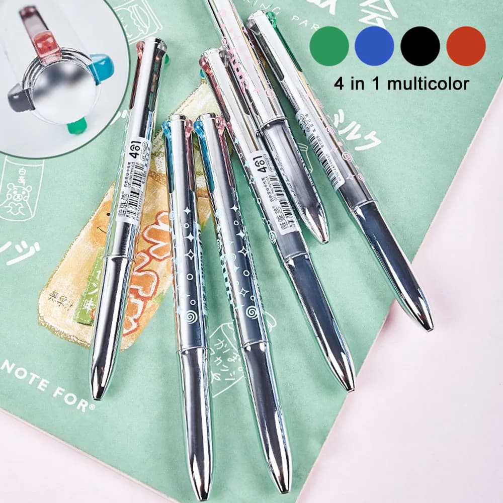 Set di 6 Penne Retrattili a 4 Colori per Prendere Appunti, Diari e Materiale Scolastico