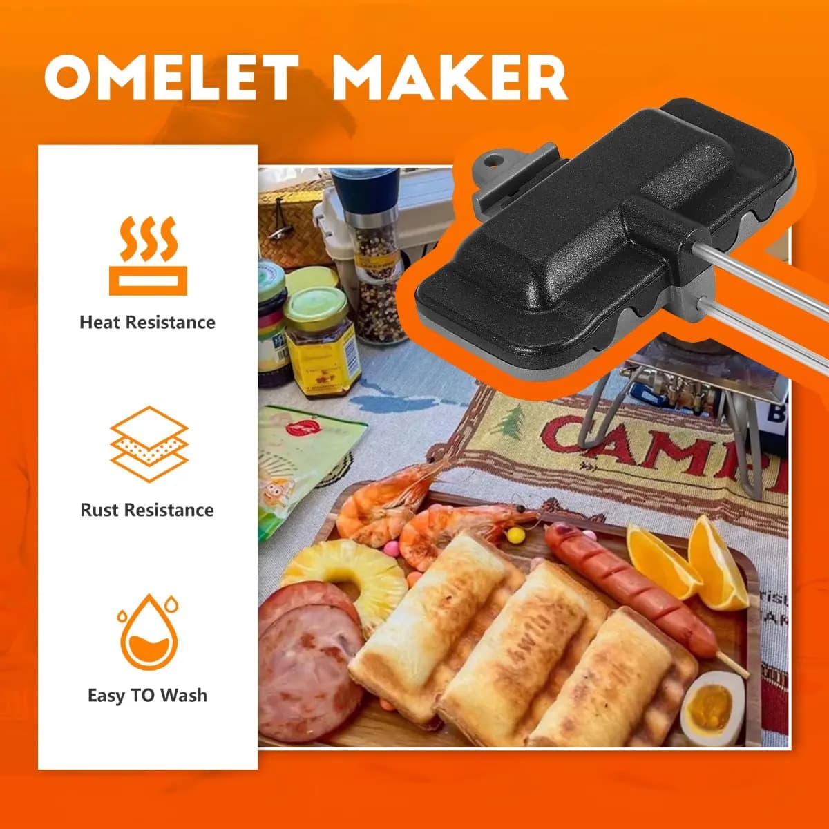 A84G-Double-Sided Sandwich Baking Pan Camping Frying Pan Cheese Maker Sandwich Maker Flip Pan