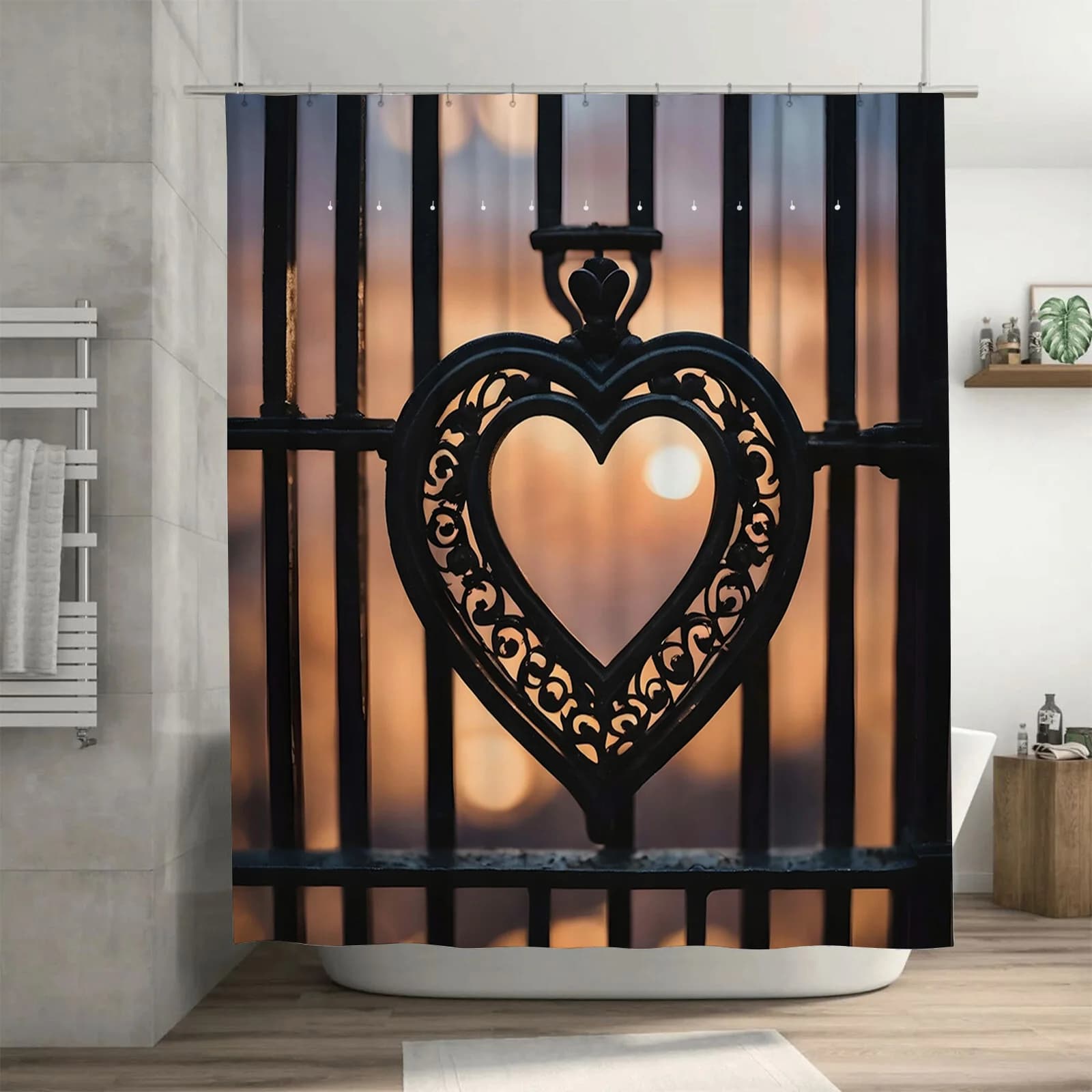 Tenda da doccia con cancello a forma di cuore 3D | Decorazione da bagno romantica e unica