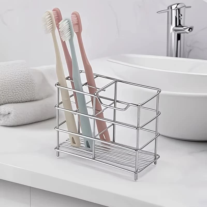 2026 5-Slot Stainless Steel Toothbrush Holder - Space-Saving Freestanding Design, No Installation Required, Ideal for Bathrooms