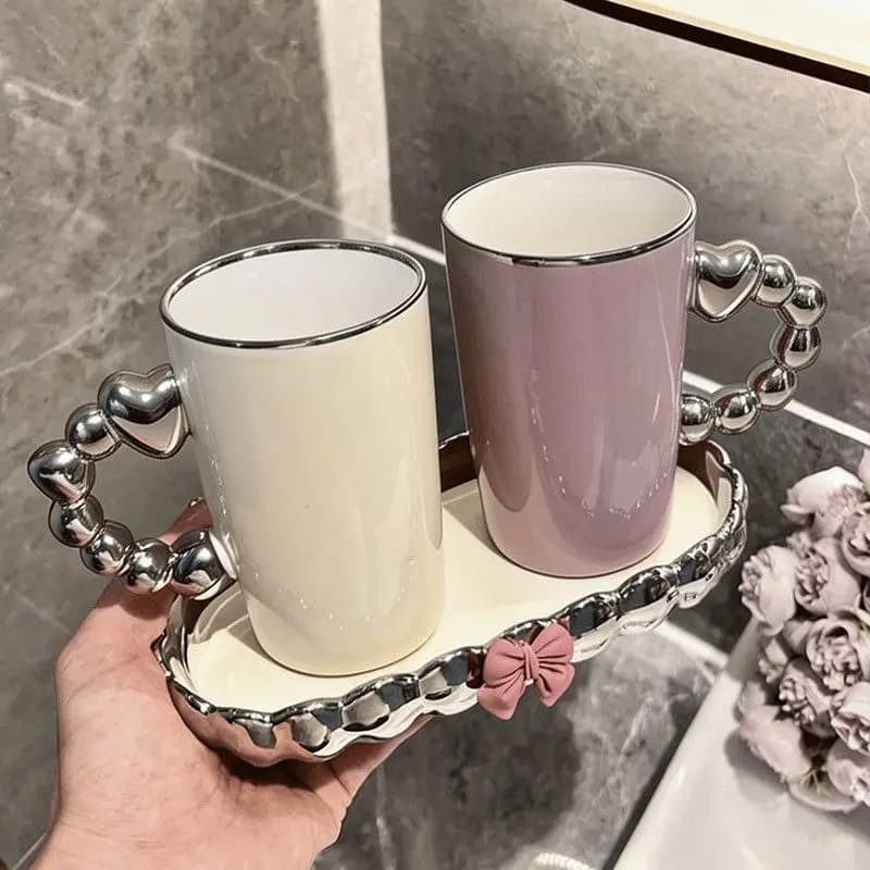 2026 Heart Shape High Aesthetic Mouthwash Cup Couple Toothbrush Cup Home Premium Toothbrush Set Holder Cup