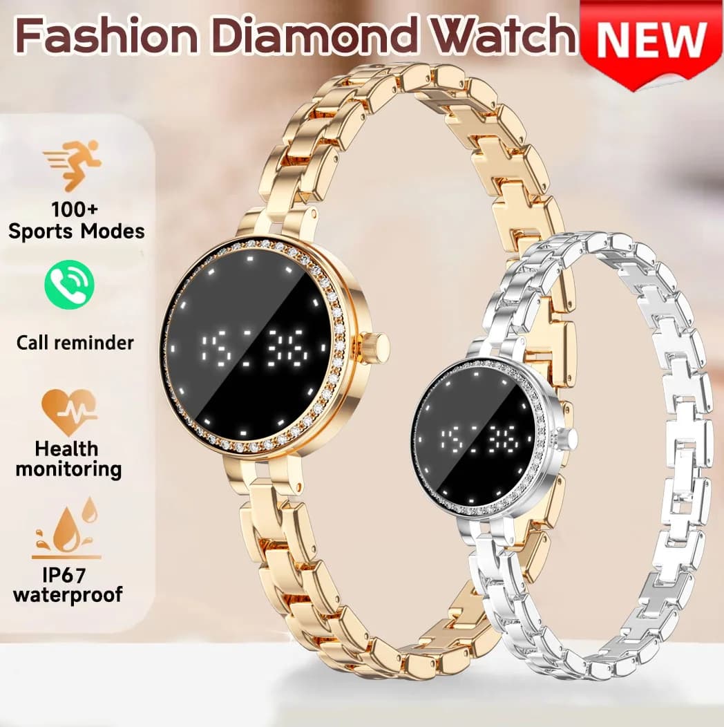 Smartwatch Diamond con chiamata Bluetooth, display sempre attivo, elegante smartwatch da donna con corpo in metallo e schermo piccolo.
