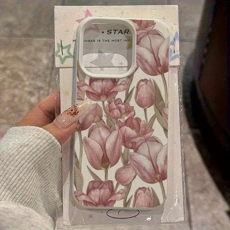 Oil Painting Tulip Pattern Lychee Pattern Phone Case For iPhone 17 16 15 14 13 12 11 Pro Max XS X XR Plus 17 Air Soft TPU Cover