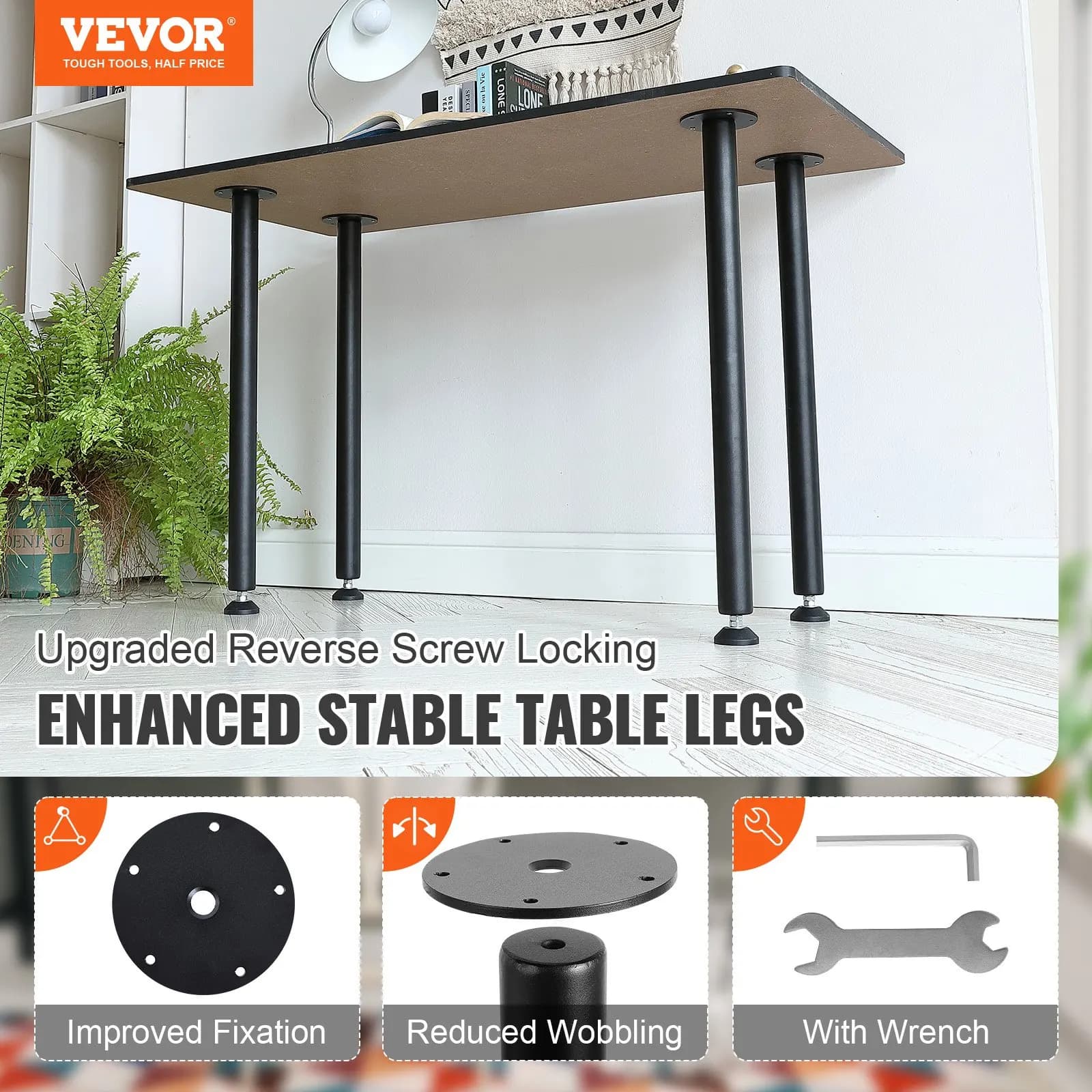 Set di 4 gambe regolabili per scrivania in acciaio solido, set di 4 mobili per tavolo da ufficio, colore nero