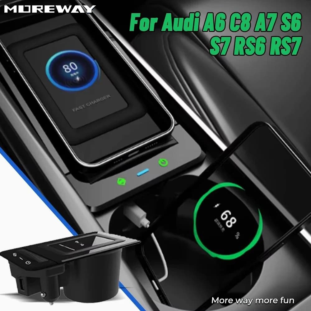 Caricatore wireless Moreway per Audi A6 C8 S6 RS6 A7 S7 RS7 2019 2020 2021 2022, supporto per telefono, ricarica rapida, accessorio per interni auto