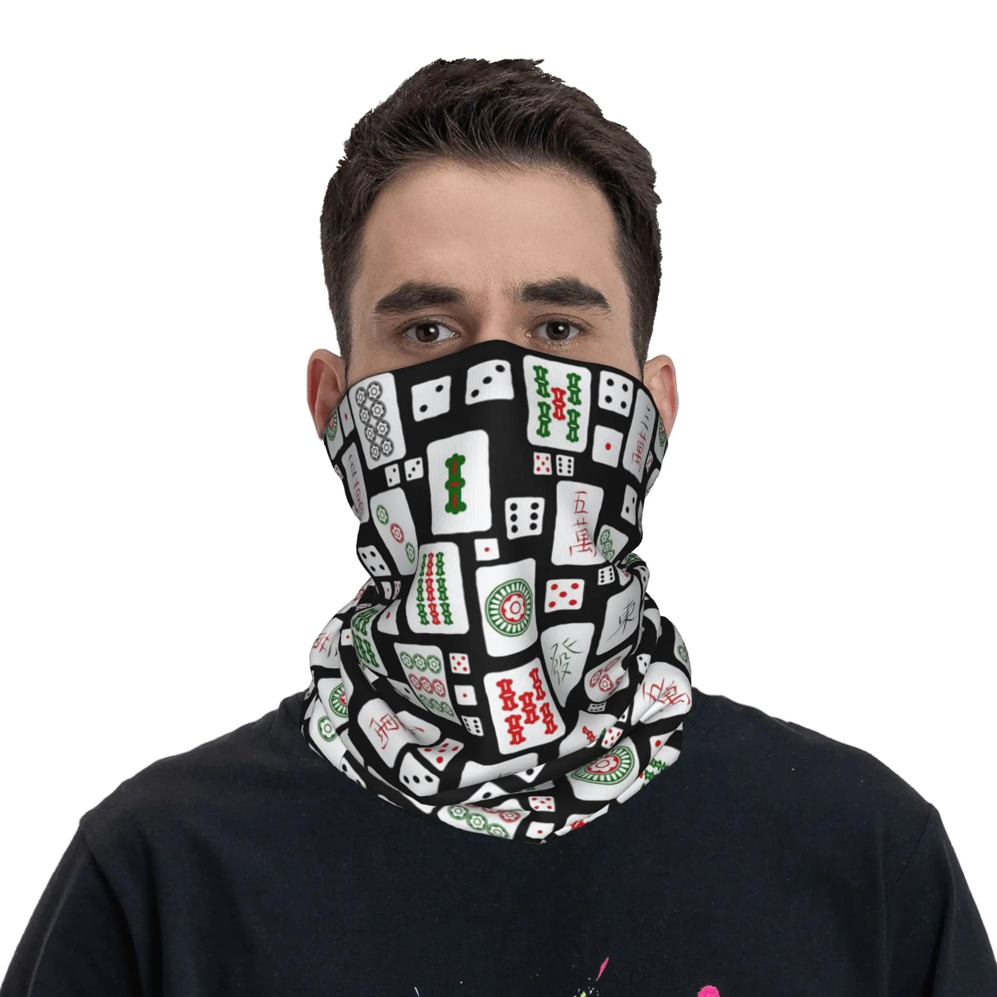 Bandana con stampa a tema Mahjong e dadi, copricollo, maschera, sciarpa, maschera multifunzione per il viso, per equitazione, unisex, antivento per adulti