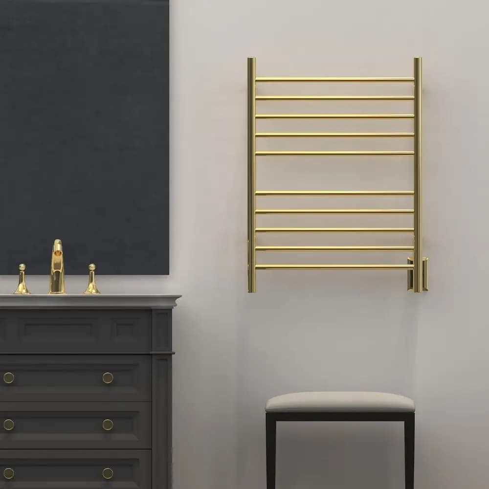 Scaldasalviette Elettrico Radiante, Design Lineare a 10 Barre, Finitura Oro Lucido