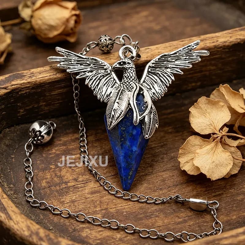 Pendolo in Cristallo Naturale a Forma di Fenice per Divinazione e Reiki, Quarzo Trasparente, Occhio di Tigre, Lapislazzuli, quarzo rosa Pendulo in Quarzo pendolo esoterico pendolino occhio di tigre ossidiana nera X403