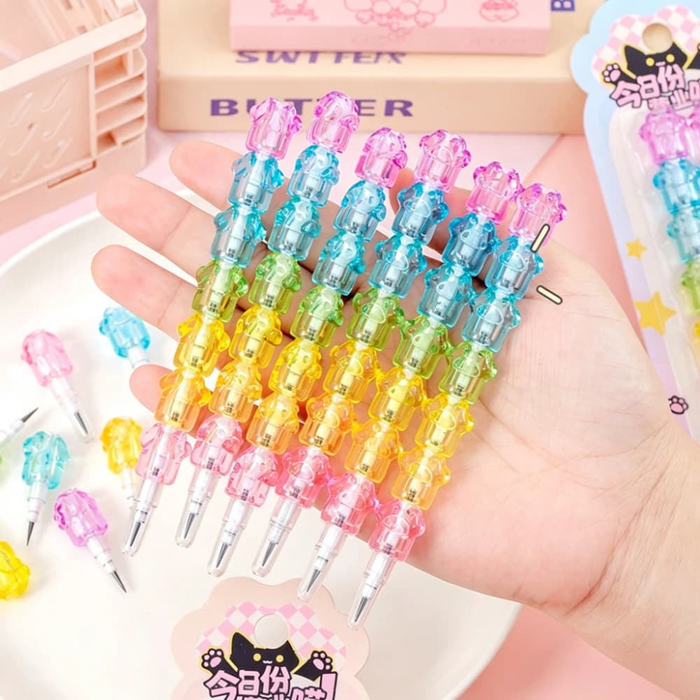 2Pcs/Set Cute Cat Paw Pencil 7‑Sections Buildable Pencil Student Drawing Writing Pen Kawaii Stationery School Supplies