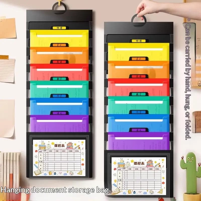 Hanging File Organizer Wall-Mounted Long Size Rainbow Classification Folder for Office Home Document Storage