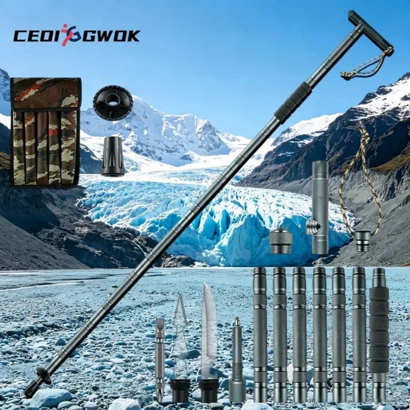 CEOI GWOK Foldable T Handle Trekking Poles Multi Function Adjustable Hiking Walking Stick Outdoor Climbing Mountain Hiking Tool