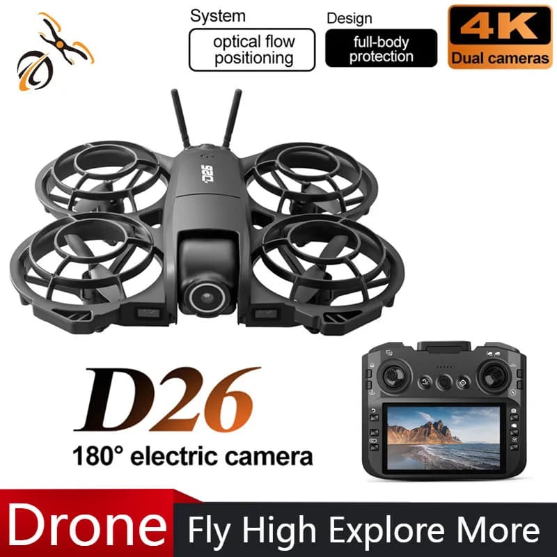 D26 Drone 4K Aerial HD 180° Camera Dron Brushless Intelligent Avoiding Obstacle with Larger Screen Remote Control Folding Toys