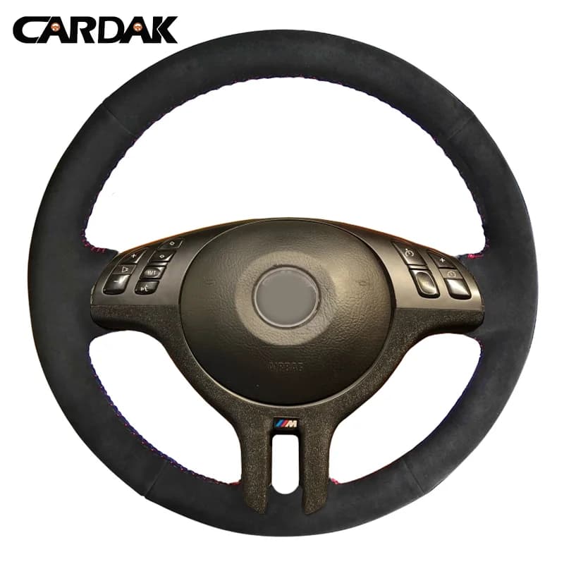 CARDAK Cucito A mano Camoscio Nero Copertura del Volante Dell'automobile per BMW E46 325i X5 E53 E39 Accessori Auto