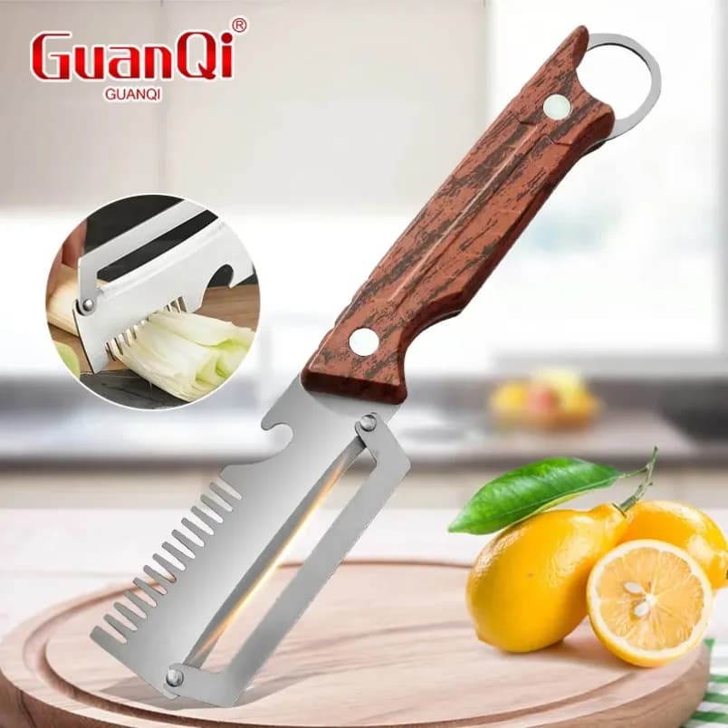 Pelapatate Multifunzione con Manico in Plastica e Lama in Acciaio Inox, Coltello Professionale 3-in-1 per Pelare e Affettare Frutta e Verdura