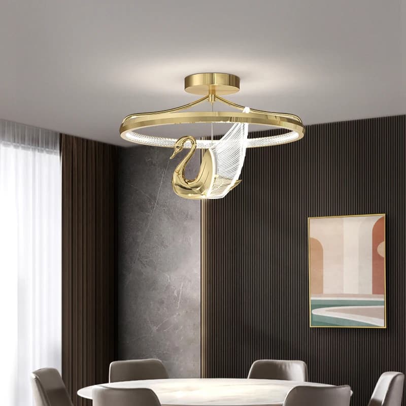 Postmodern gold ceiling light Acrylic Swan lamp For Living Room Restaurant Hotel Luxury Home Deco Indoor led ring ceiling light
