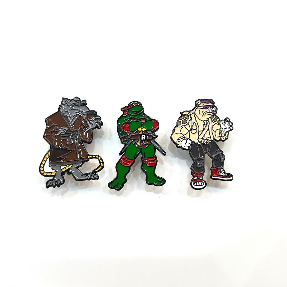 Set di 3 Spille Vintage Tartarughe Ninja, Distintivi da Bavero in Metallo Smaltato a Tema Cartoni Animati e Anime, Ispirati a Giochi e Film, per Zaino