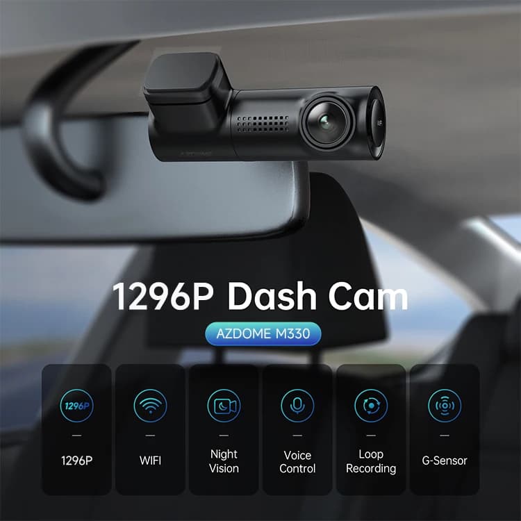 Universal Dashcam AZDOME M330 1296P with Wi-Fi /G-Sensor Voice control Super night vison support Parking Mode DVR max 128G Card