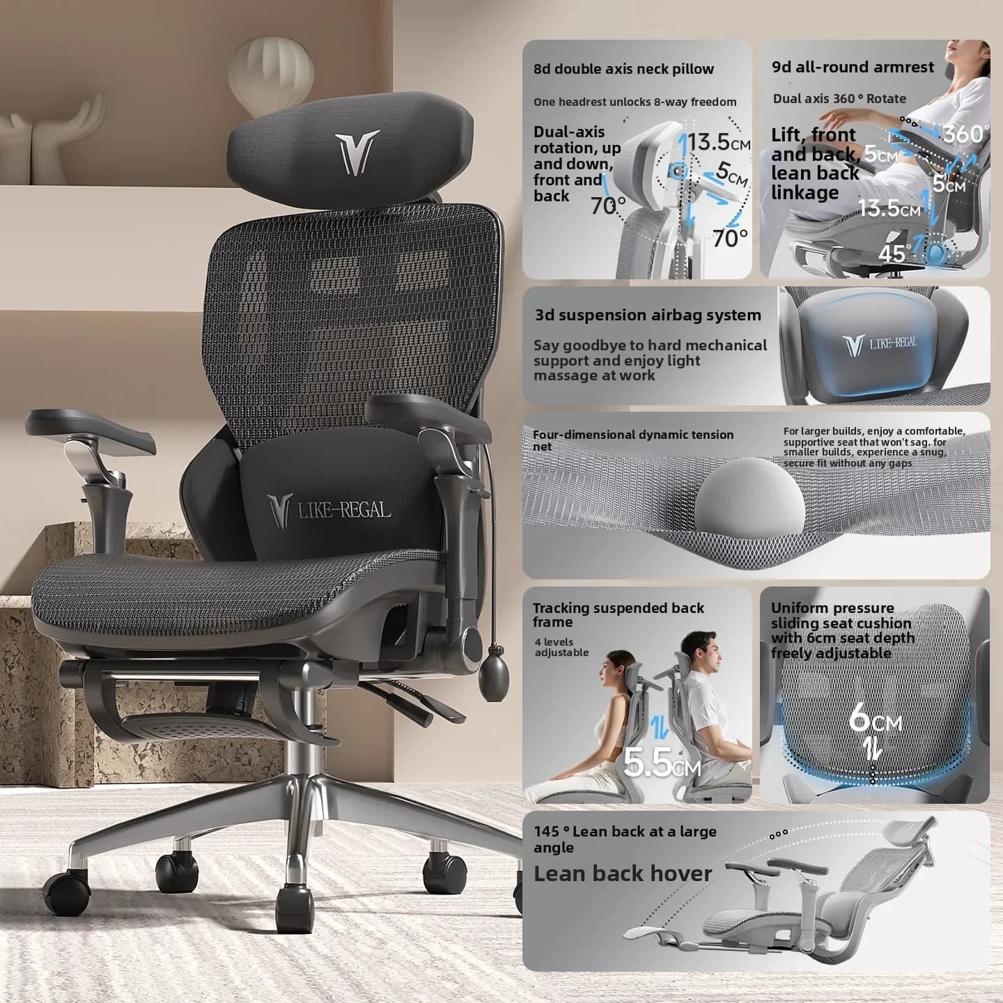 High Back Ergonomic Office Chair for Long Sitting Comfortable Computer Gaming Chair with Lumbar Support