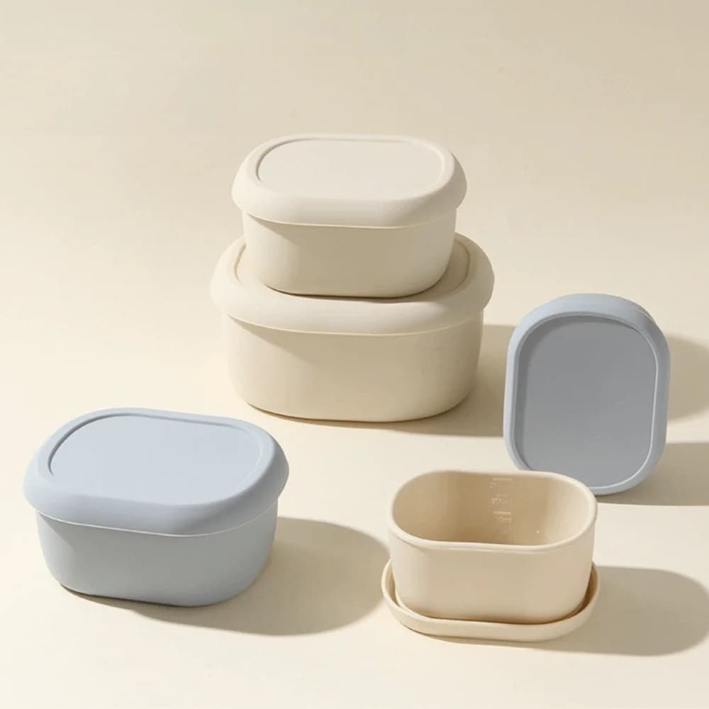 Nuovo Contenitore per Alimenti in Silicone di Grado Alimentare con Coperchio 200/300/600ML, Adatto al Microonde, Ermetico e Resistente al Calore, per Picnic