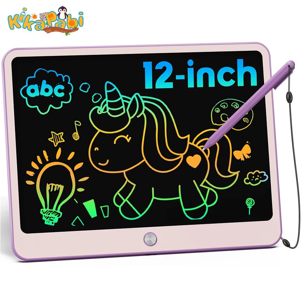 Tavoletta da scrittura LCD, tavoletta da disegno colorata da 12 pollici per bambini, tavolini da disegno cancellabili con cordino, giocattolo educativo per bambini