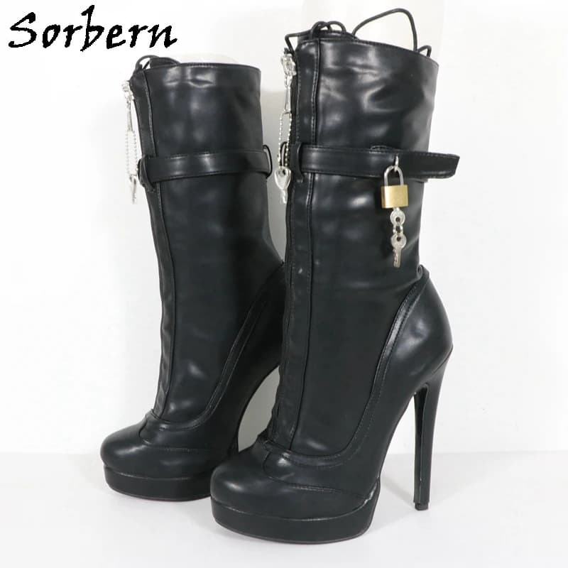 Sorbern stivaletti alti Unisex cinturini da donna con serrature piattaforma visibile tacchi alti altezza dell'albero 25Cm stivale con cerniera anteriore con serratura