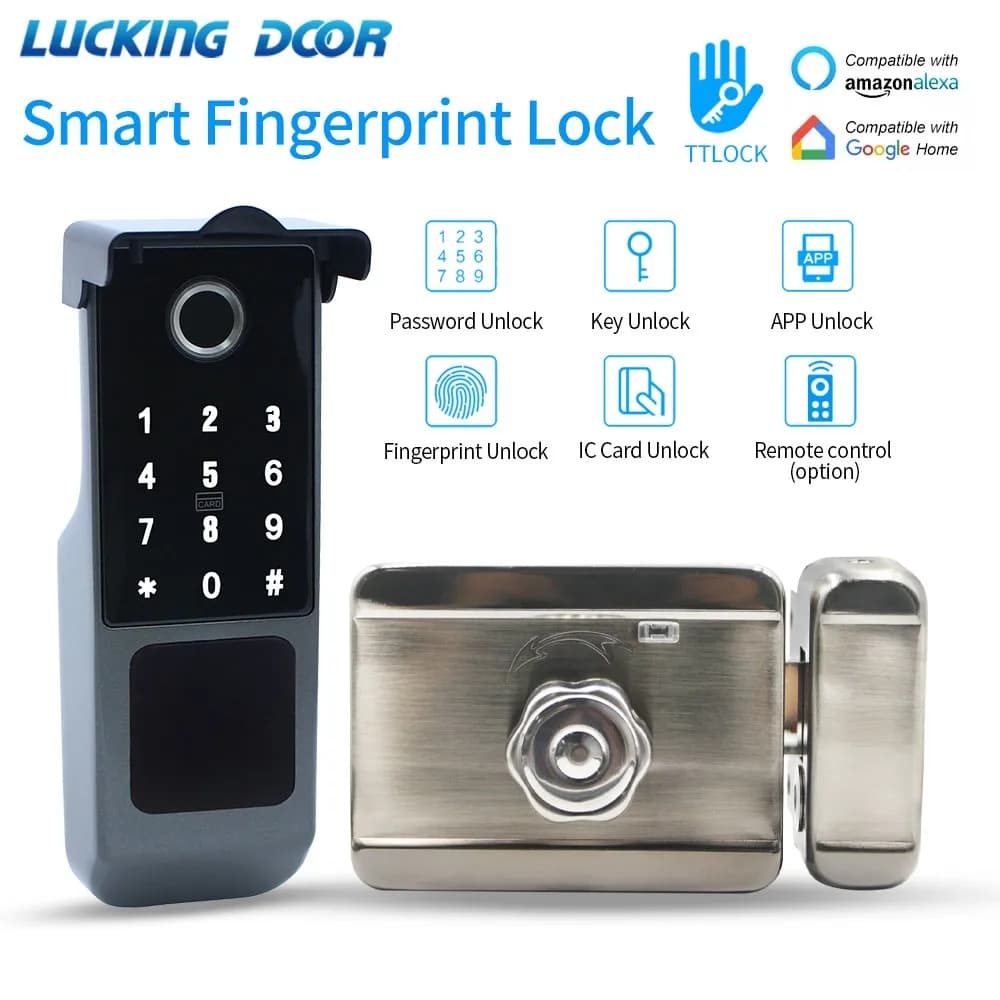 Impermeabile TTLOCK App Smart Bluetooth Fingerprint Electronic Lock RFID Card Outdoor Door serratura intelligente Keyless Motor Rim Lock