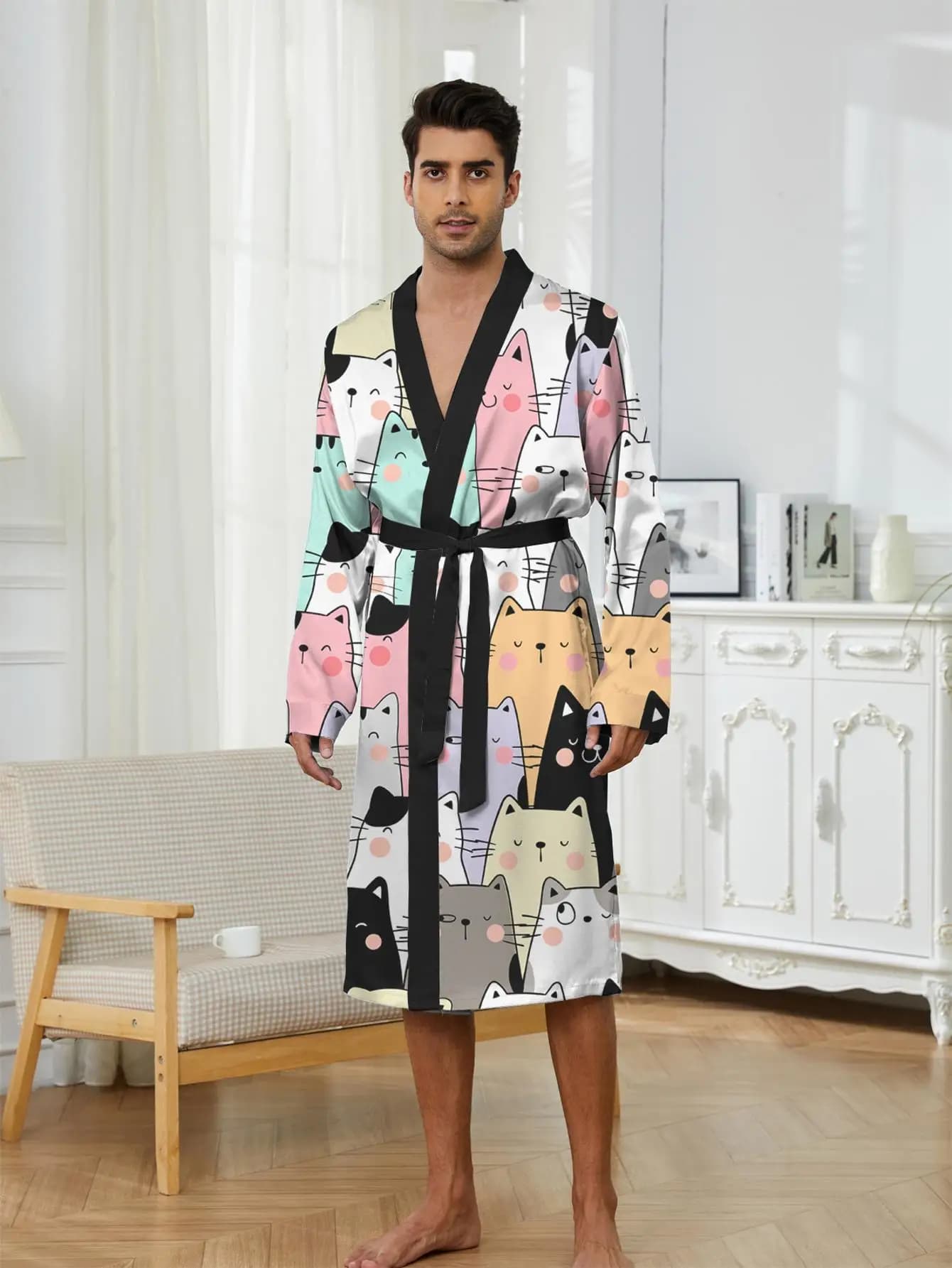 1pcs Men's Robes 2026 Spring/Summer dressing gown Funny pajamas Graphic 3D Printed Breathable bath robe Bathrobe Bathrobe men