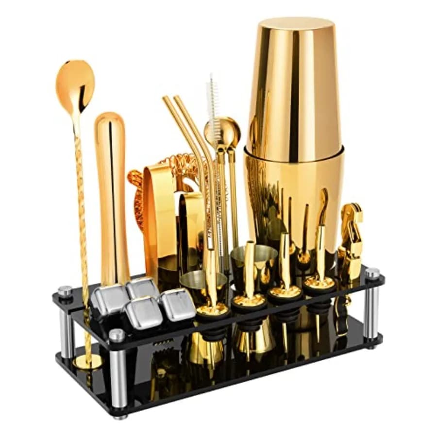 Cocktail Shaker Set 23-Piece Boston Stainless Steel Bartender Kit with Acrylic Stand and Cocktail Recipes Booklet Professional