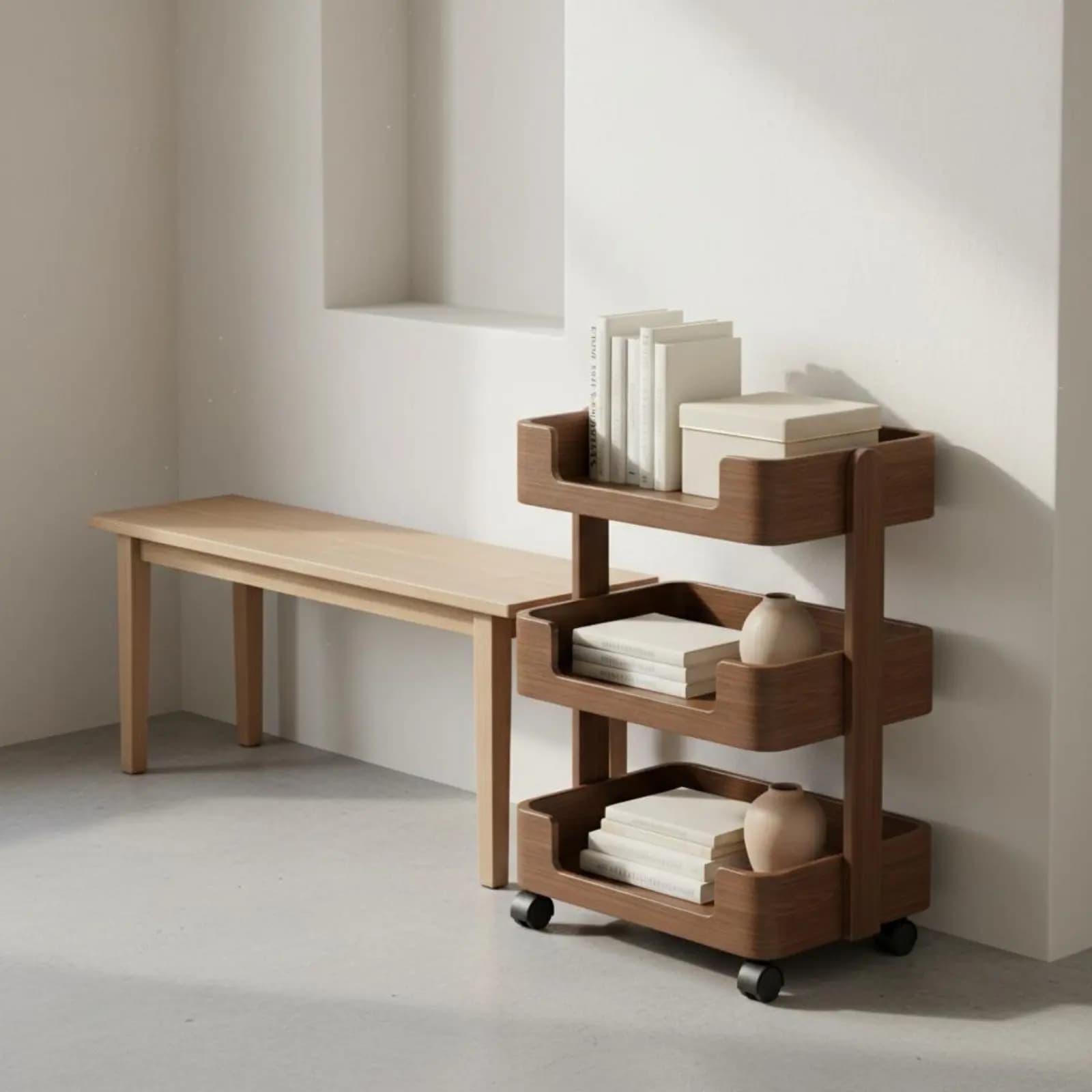 Mobile Storage Trolley with Wheels, Robust Wood Shelf, Large Capacity Organizing Trolley