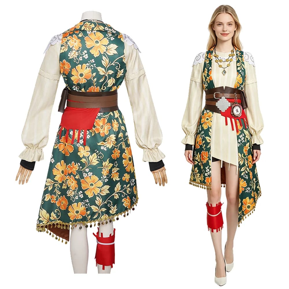 R.S Cosplay Costume Sea of Remnants Adult Women Puff Sleeve Blouse Coat Belt Necklac Leg Wrappings Halloween Carnival Disguise