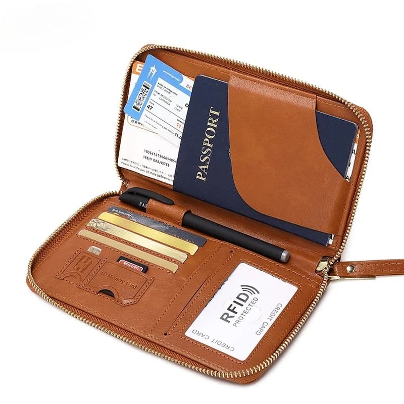 Portafoglio da viaggio Porta passaporto Porta biglietti, Porta carte di credito, Portafoglio multifunzionale con cerniera con cinturino da polso