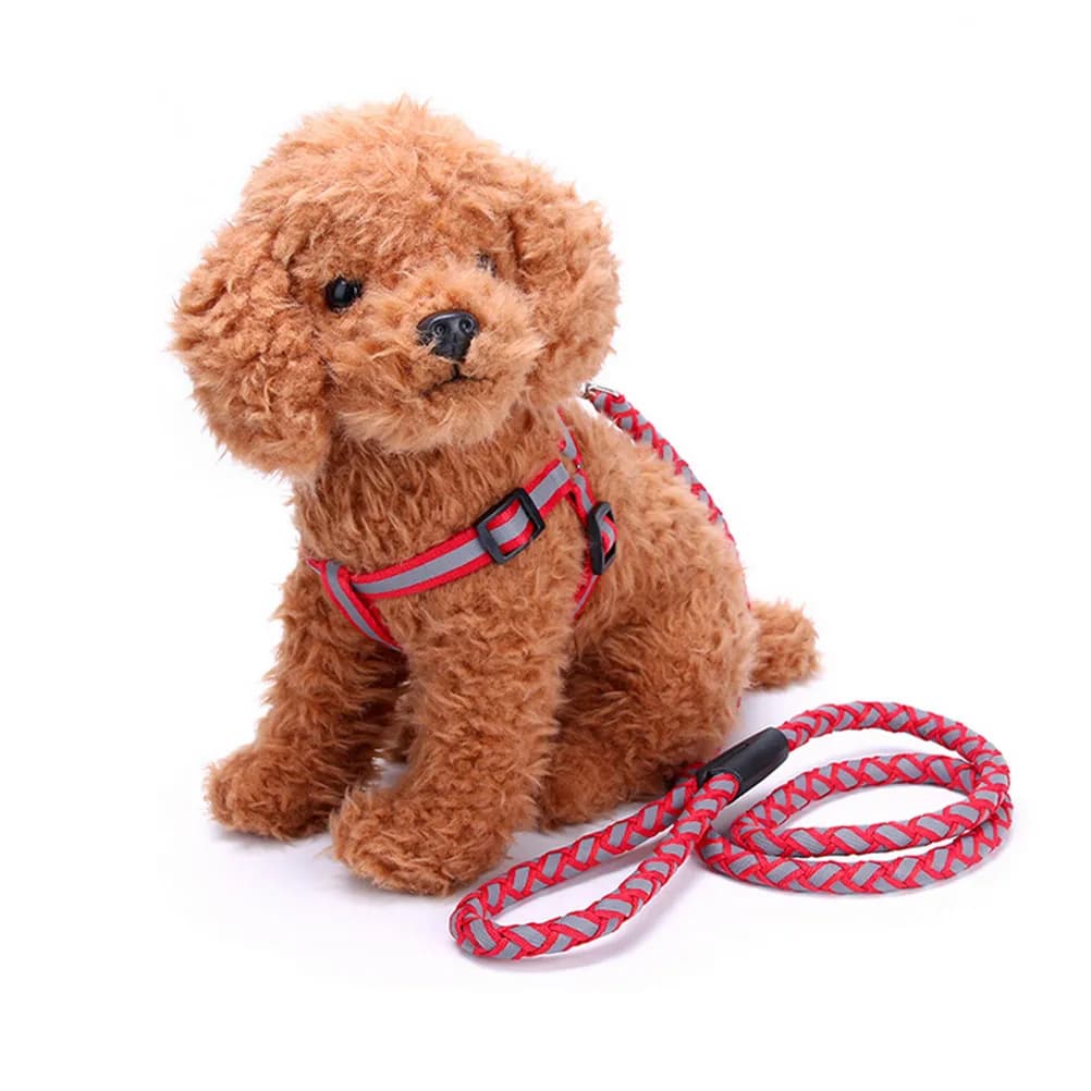 Imbracatura Regolabile per Cani e Gatti con Guinzaglio, Rossa Riflettente, Facile da Indossare e Togliere, Comoda per Passeggiate e Feste