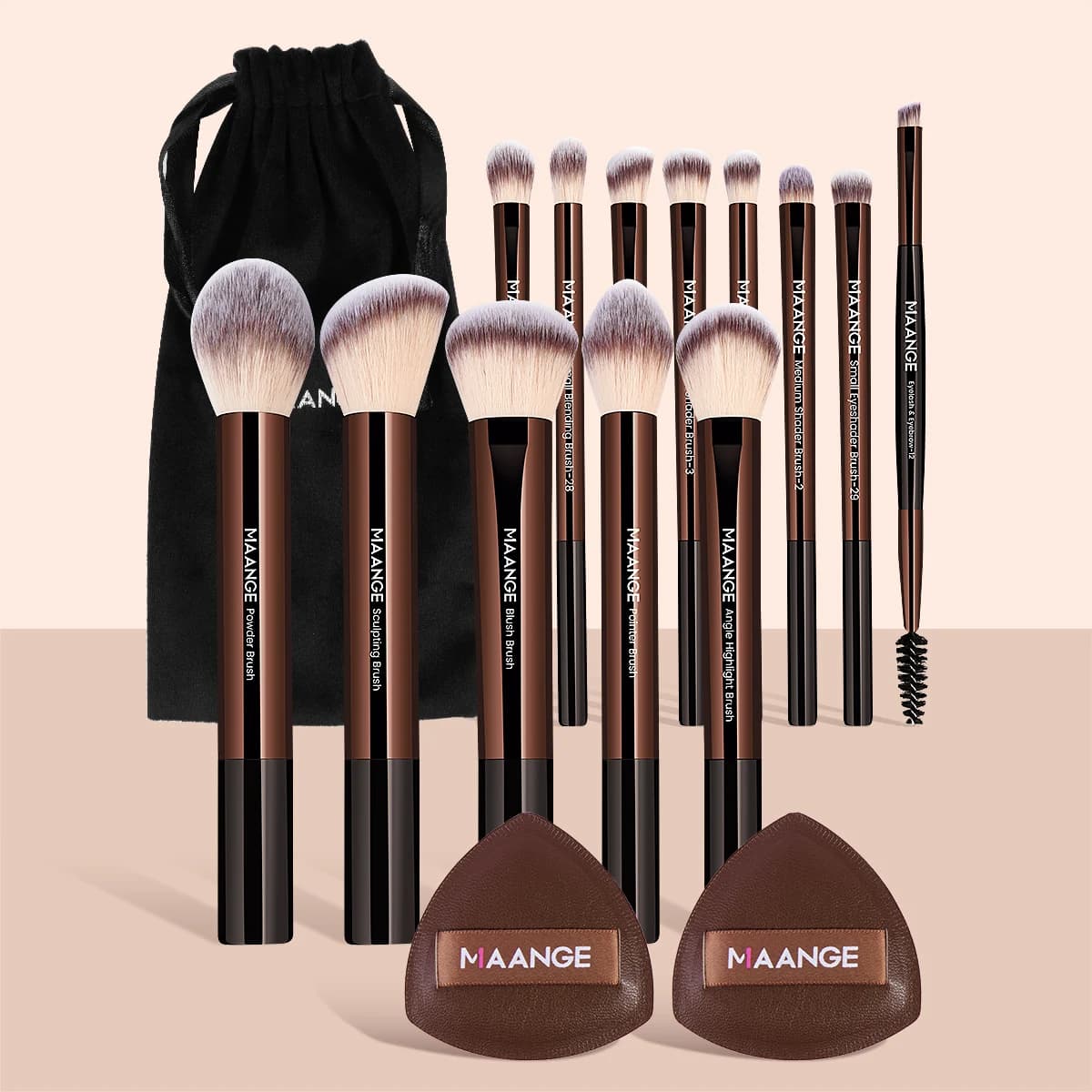 MAANGE 15 pieces tool for makeup 13 pieces brushes for makeup set foundation powder fard shade brush 2 pieces air cushion breath mixing beauty