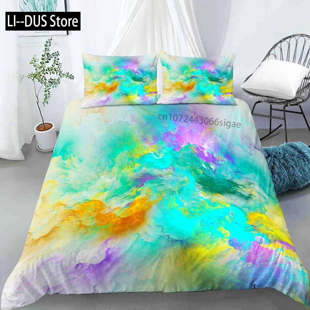 Set copripiumino nuvola Set biancheria da letto mistico in microfibra universo spazio esterno mare di nuvole Copripiumino king size con motivo astratto