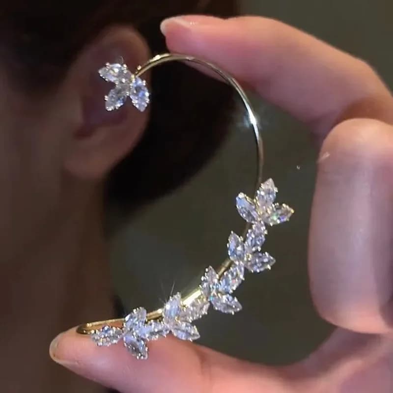 1 pezzo di zircone fiore foglie orecchini a clip di cristallo orecchio semplice per le donne moda polsino dell'orecchio orecchino gioielli regalo di compleanno all'ingrosso