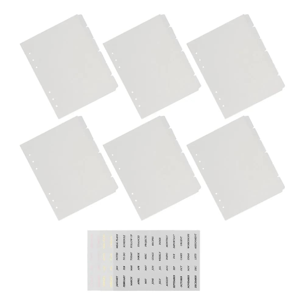 Divisori Trasparenti A5 per Raccoglitori, Set Adesivi Mensili, Materiale PP, 6 Fori, Linguette Rotonde, Organizer per Quaderni e Agende